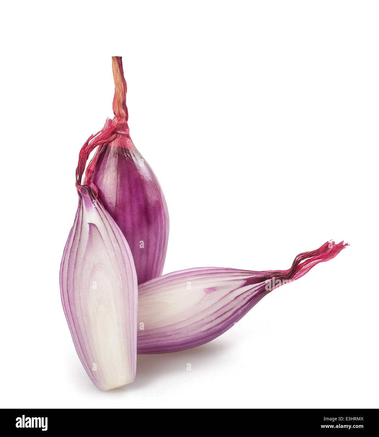 Red onions sliced isolated on white Stock Photo