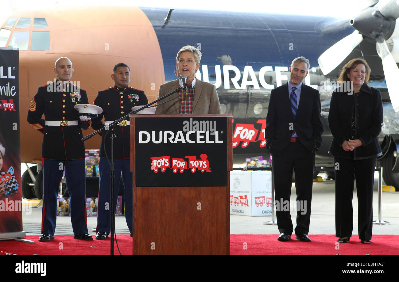 Ellen DeGeneres announce Duracell 'Power a Smile' campaign for Toys for  Tots At Van Nuys Airport