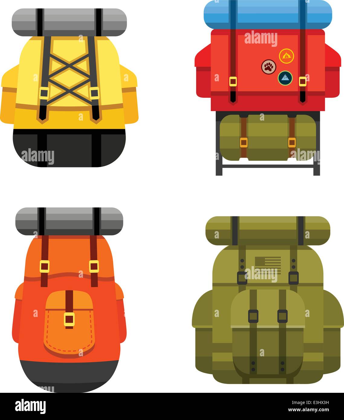 Set of camping and military backpack graphics and icons Stock Vector
