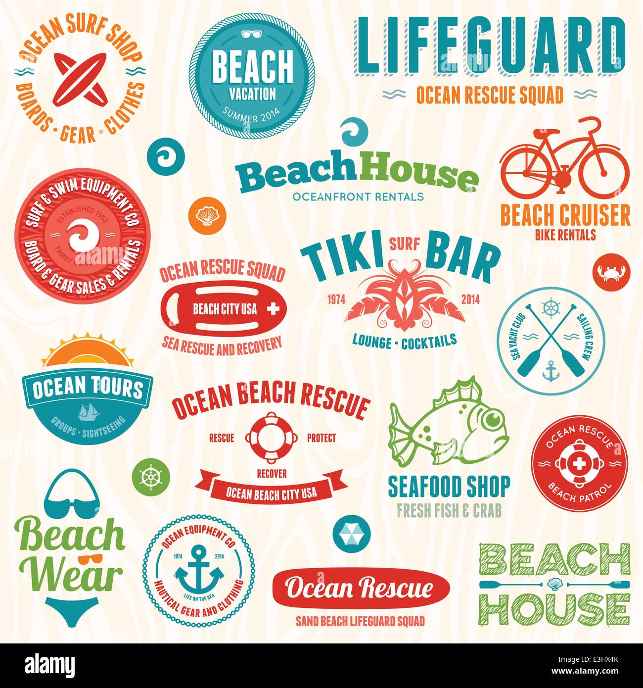 Set of beach and ocean style badges and emblems Stock Vector Image