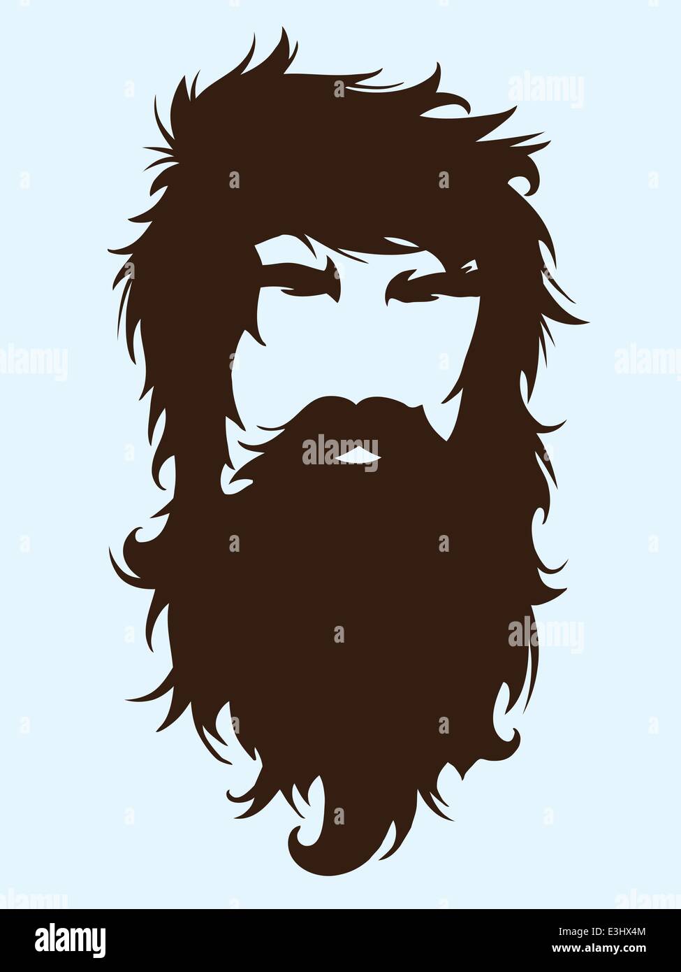 Bearded Man Silhouette Illustration With Long Hair Stock Vector