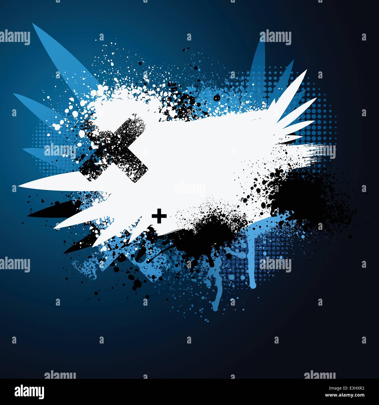 Blue and white winged grunge paint splatter background Stock Vector