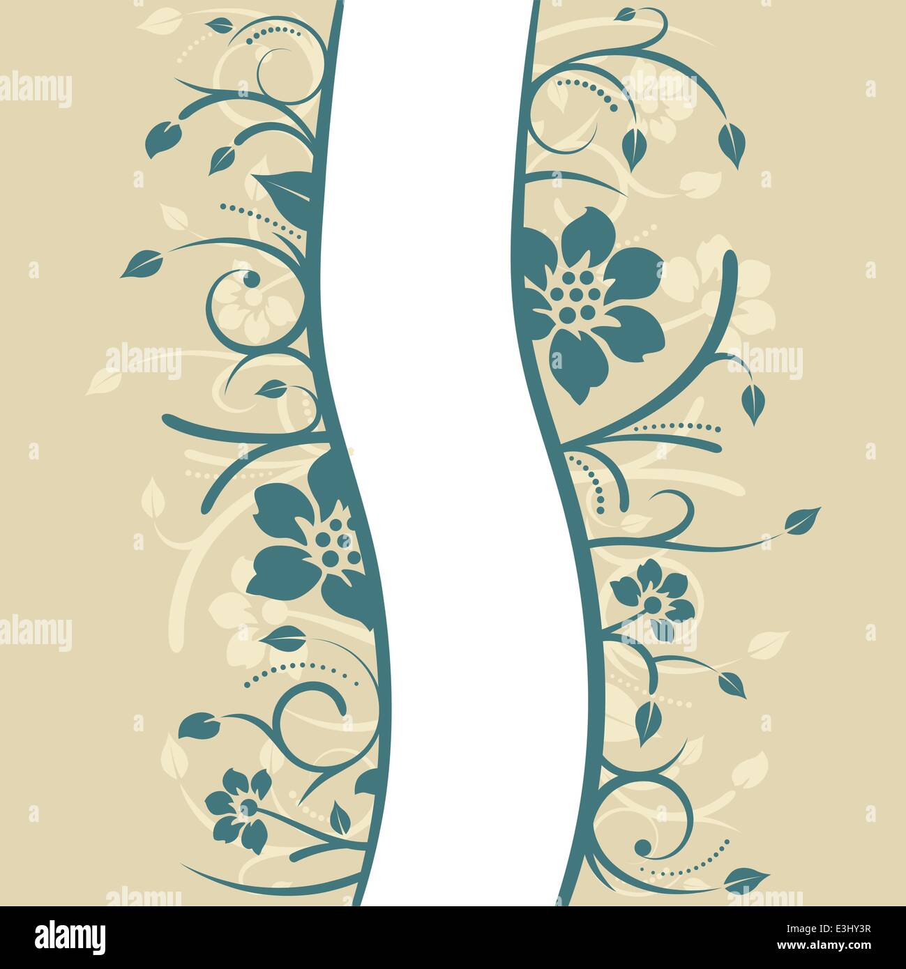 Curved floral background design in teal and beige colors Stock Vector
