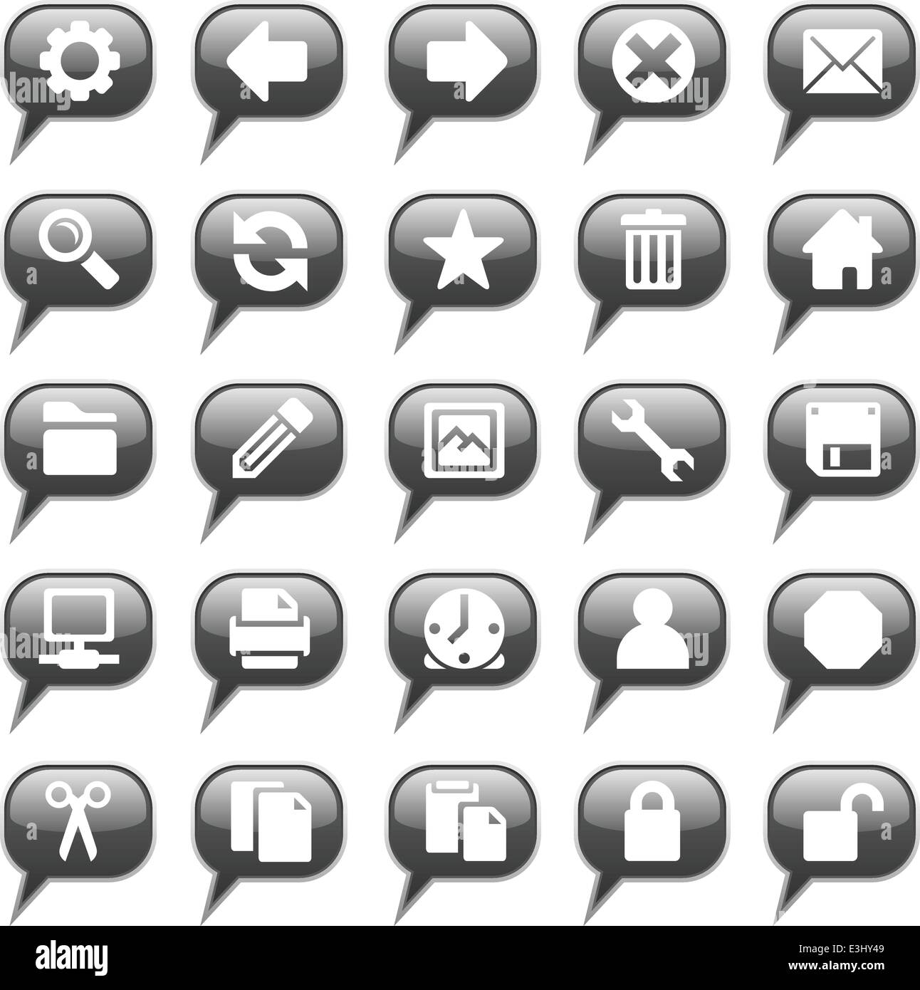 Glossy black chat bubble icon set, 25 images Stock Vector Image & Art ...
