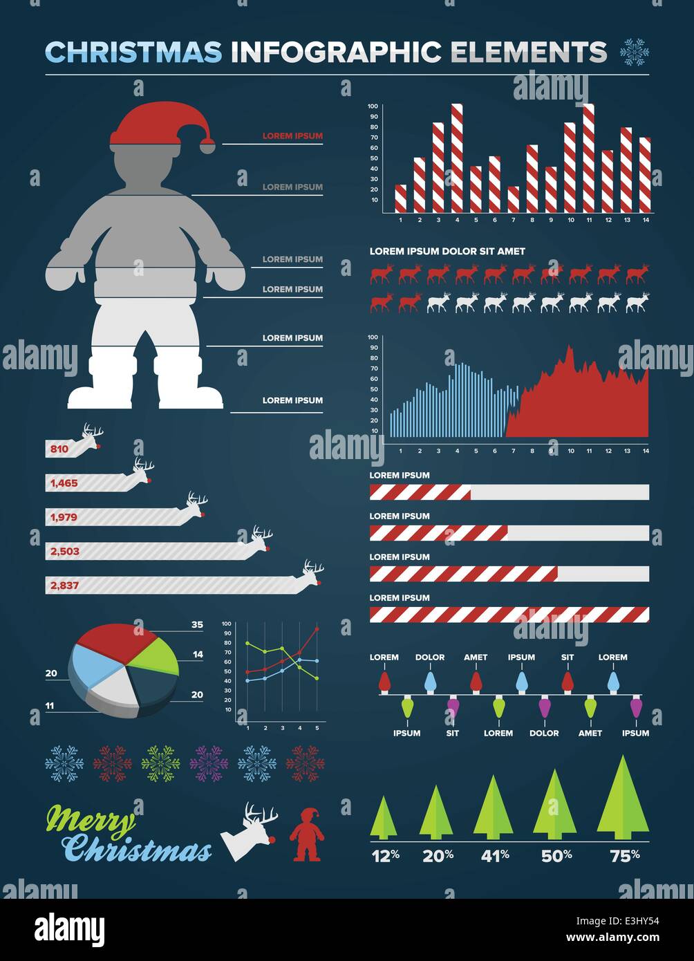 Set of christmas infographic charts, icons, and design elements Stock Vector