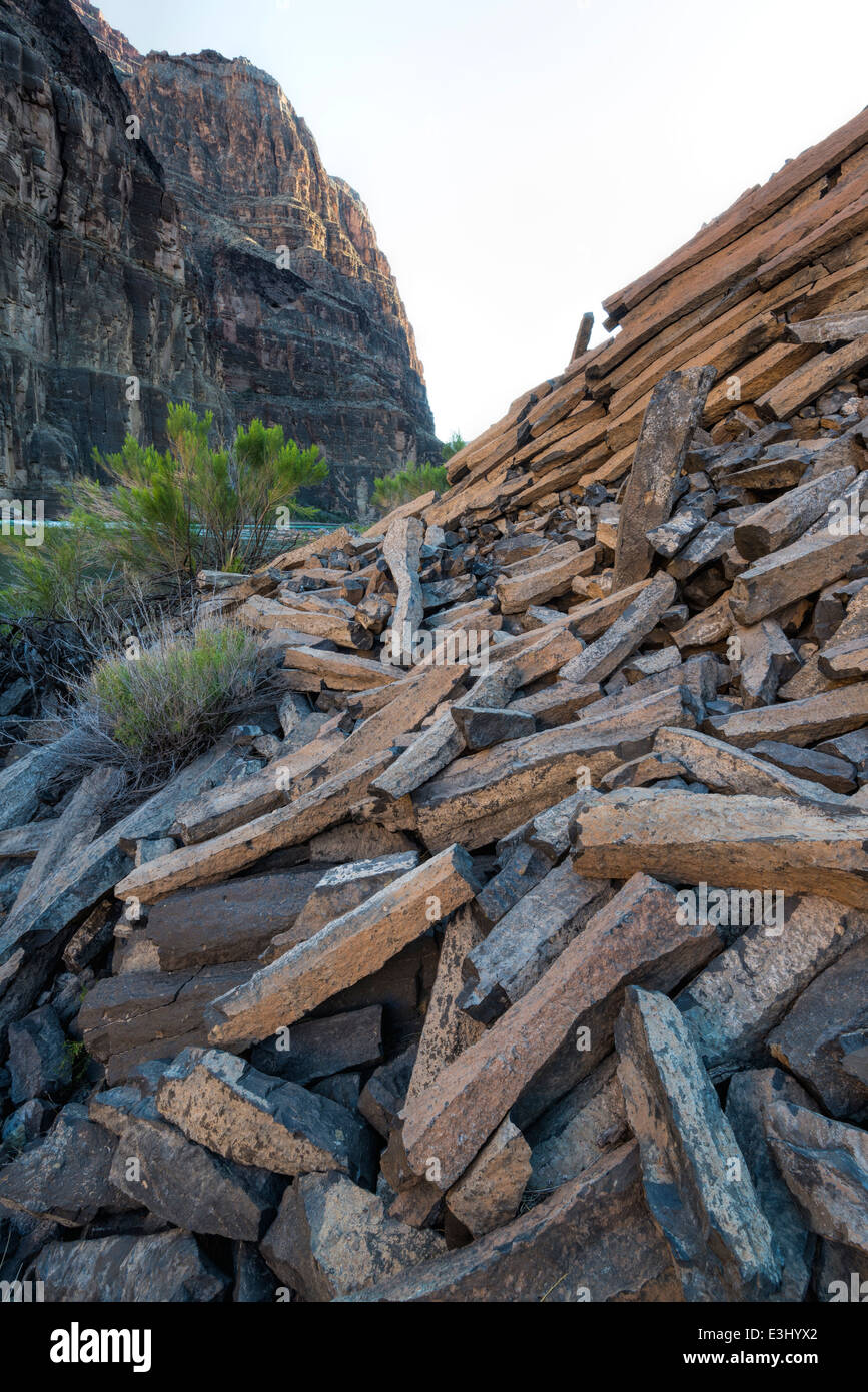Broken pieces of columnar basalt, Grand Canyon, Arizona. Stock Photo