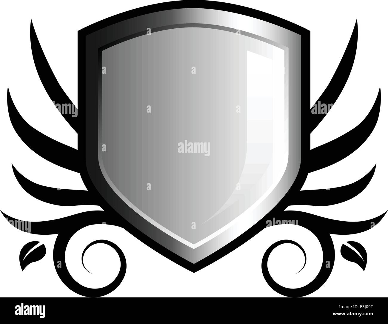 Glossy black and white shield emblem with floral accents Stock Vector ...