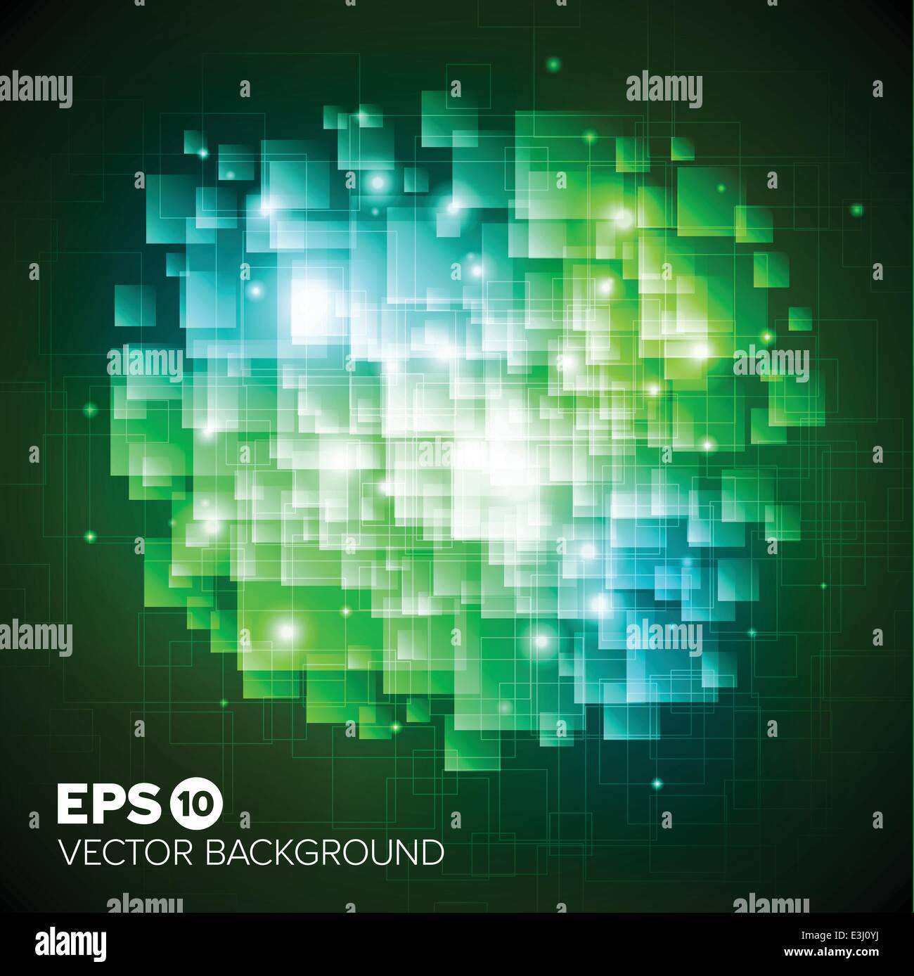 Modern abstract green squares tech background with light effect Stock