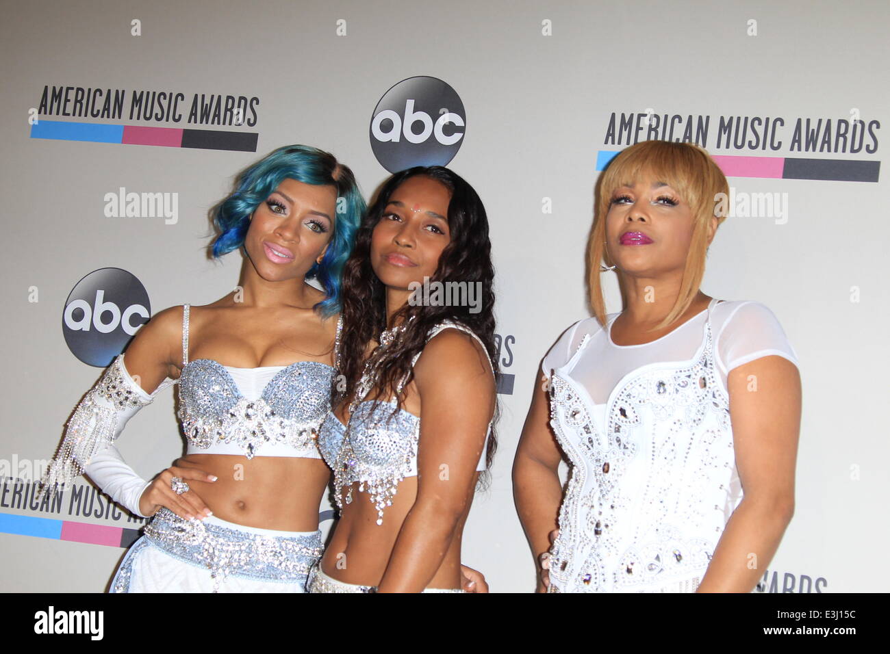 2013 American Music Awards - Arrivals held at Nokia Theatre L.A. Live in Los Angeles, CA. 24-11-2013  Featuring: (L-R) Recording artists Lil' Mama and music group "TLC" members Chilli and T-Boz Where: Los Angeles, California, United States When: 24 Nov 20 Stock Photo