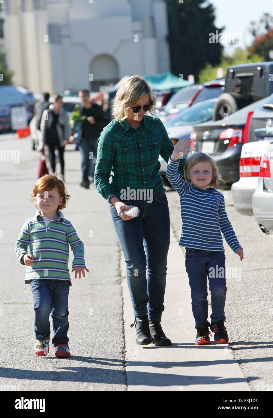 Amy Poehler with her sons at the Farmers Market in Beverly Hills