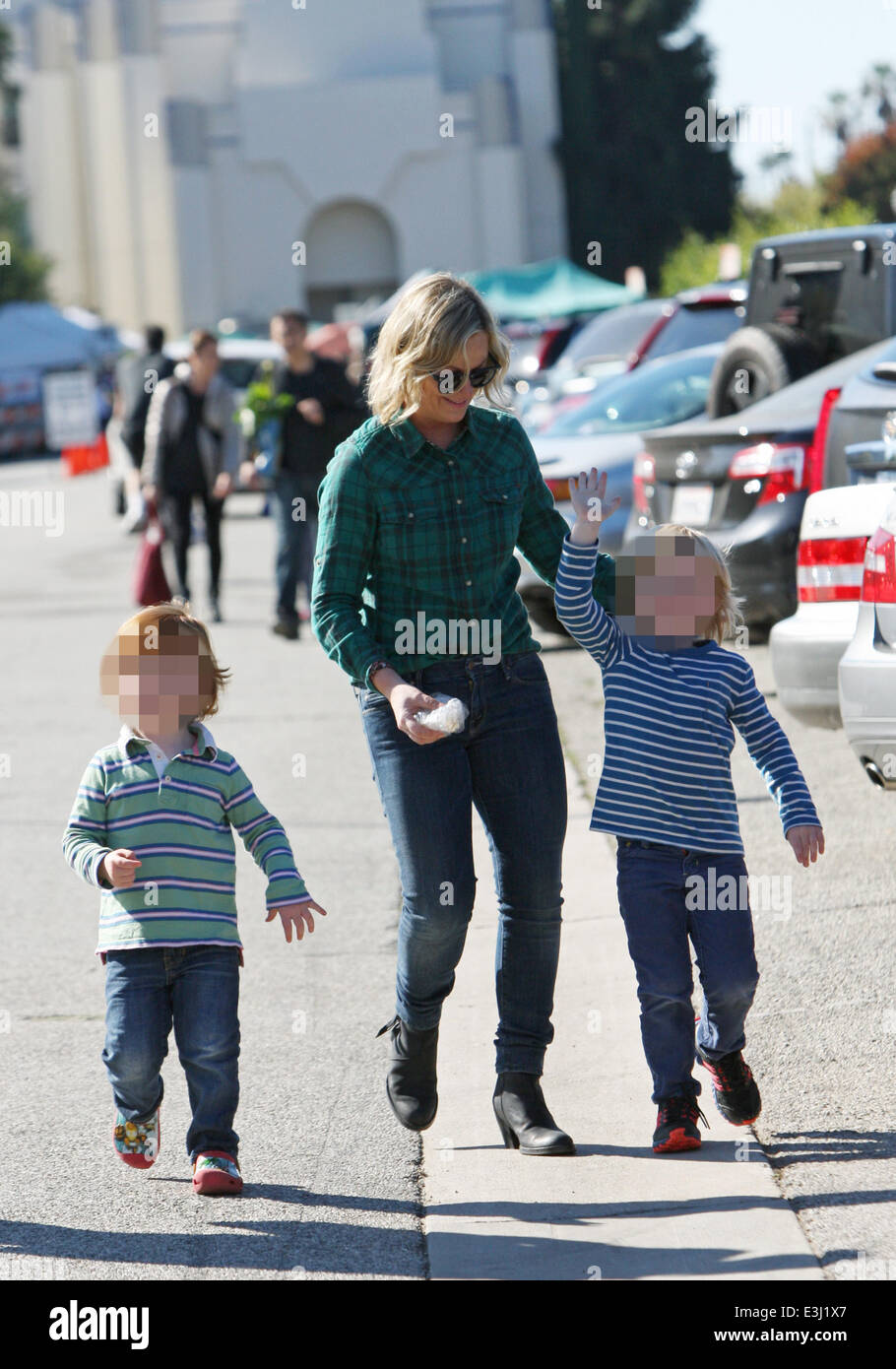 Amy Poehler with her sons at the Farmers Market in Beverly Hills