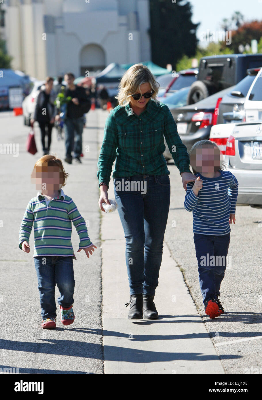 Amy Poehler with her sons at the Farmers Market in Beverly Hills