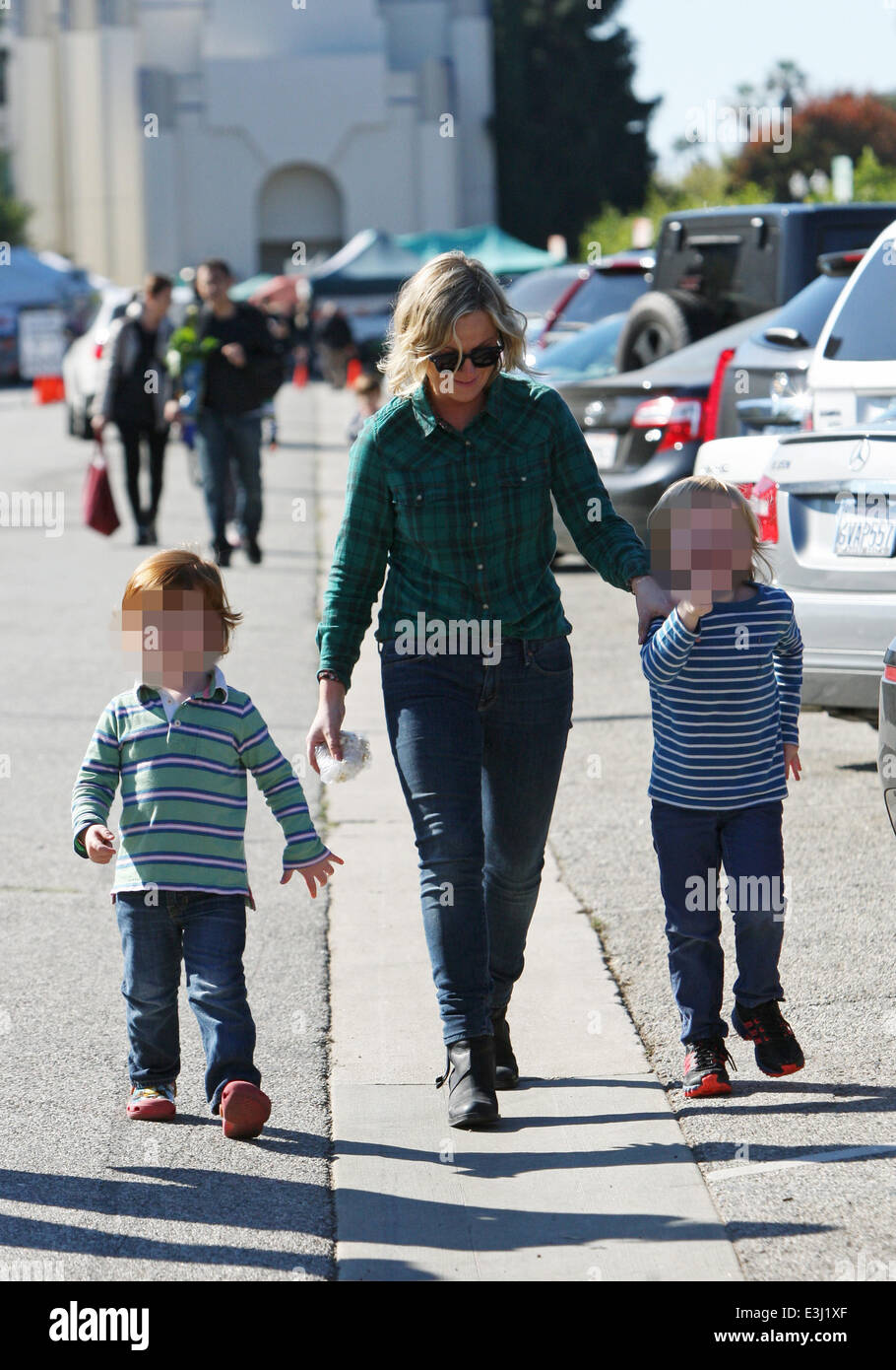 Amy Poehler with her sons at the Farmers Market in Beverly Hills