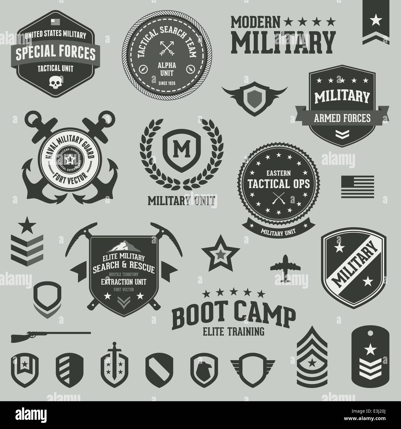 Set of military and armed forces badges and labels Stock Vector