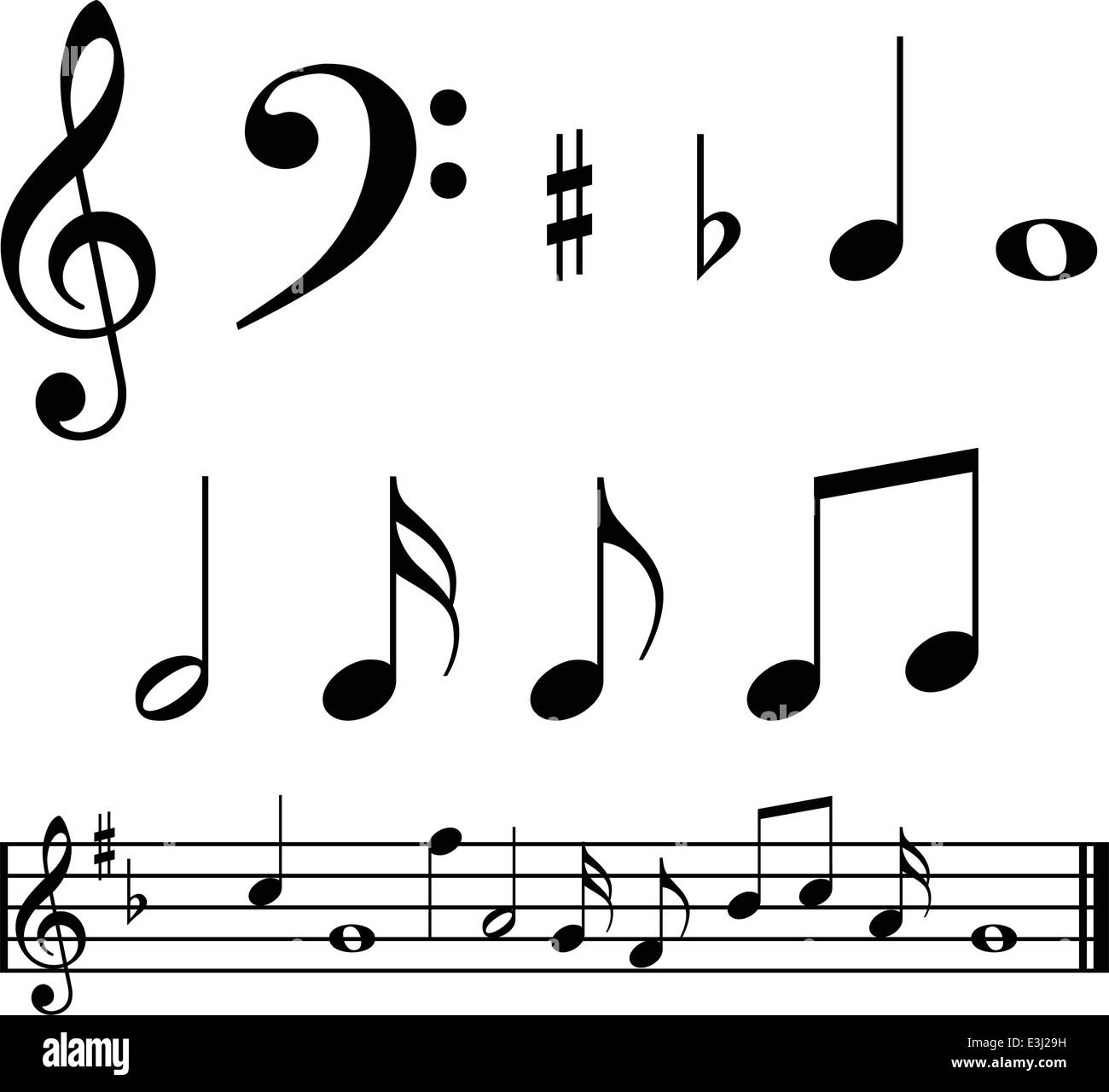 Music notes and symbols with sample music bar Stock Vector
