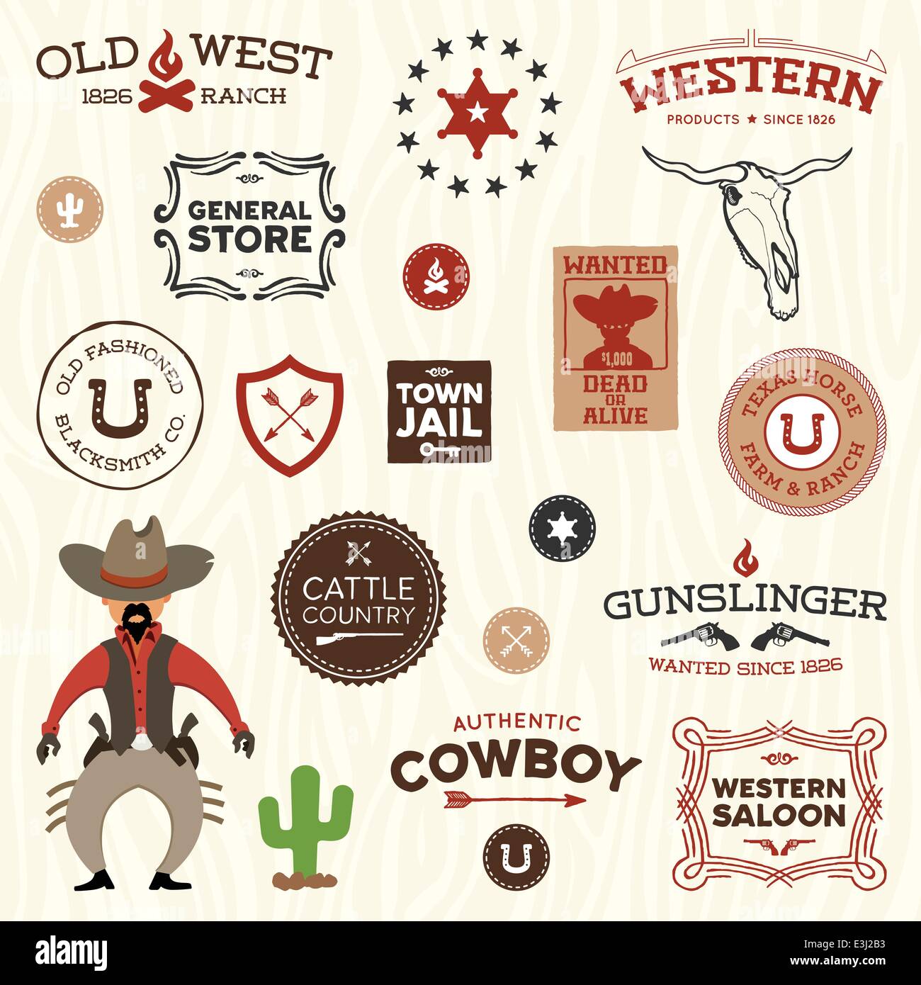 Vintage American old west western designs and graphics Stock Vector