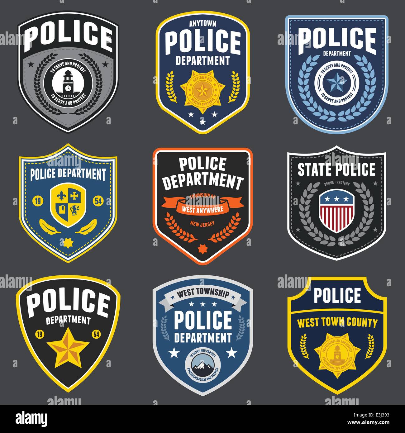 Set of police law enforcement badges and patches Stock Vector