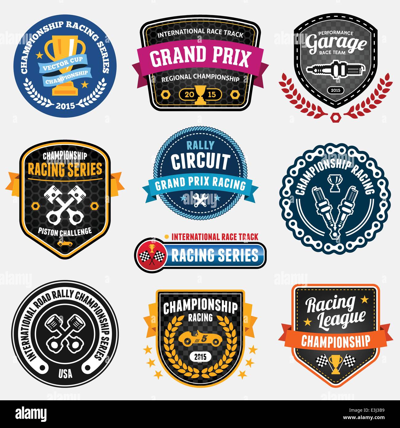 Set of car racing emblems and championship badges Stock Vector Image