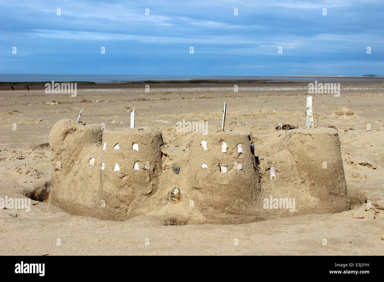 Sandcastle On Titchwell Beach, Suffolk, UK Stock Photo
