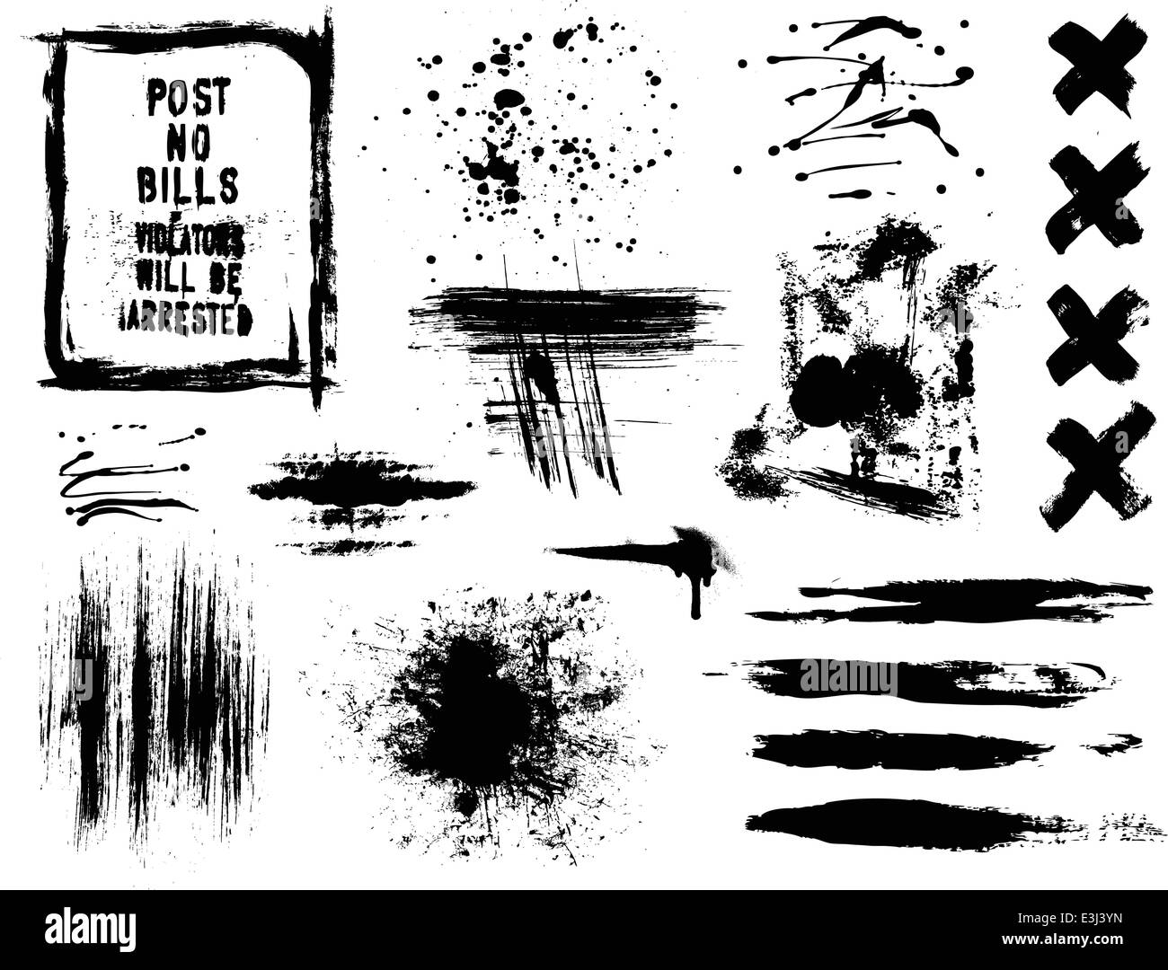 Grunge elements with spray paint splatter and scratches Stock Vector