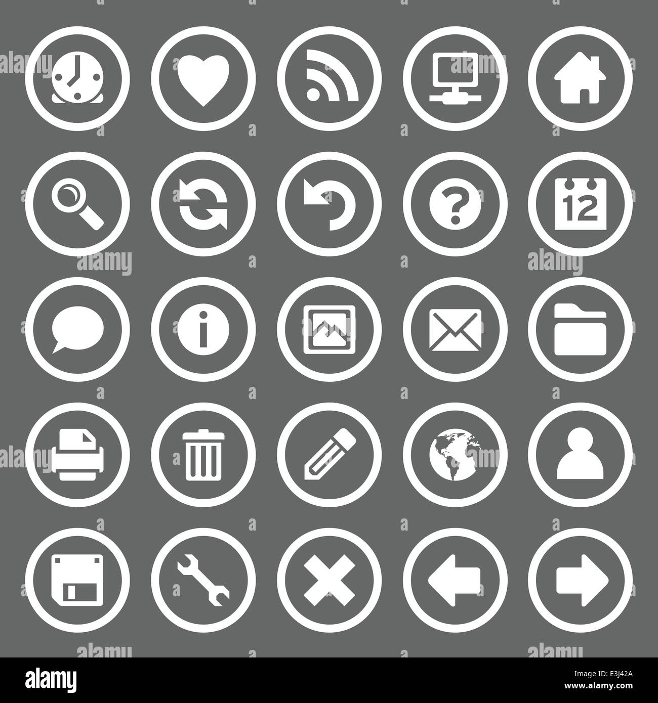Set of 25 simple round web icons on gray background Stock Vector Image ...