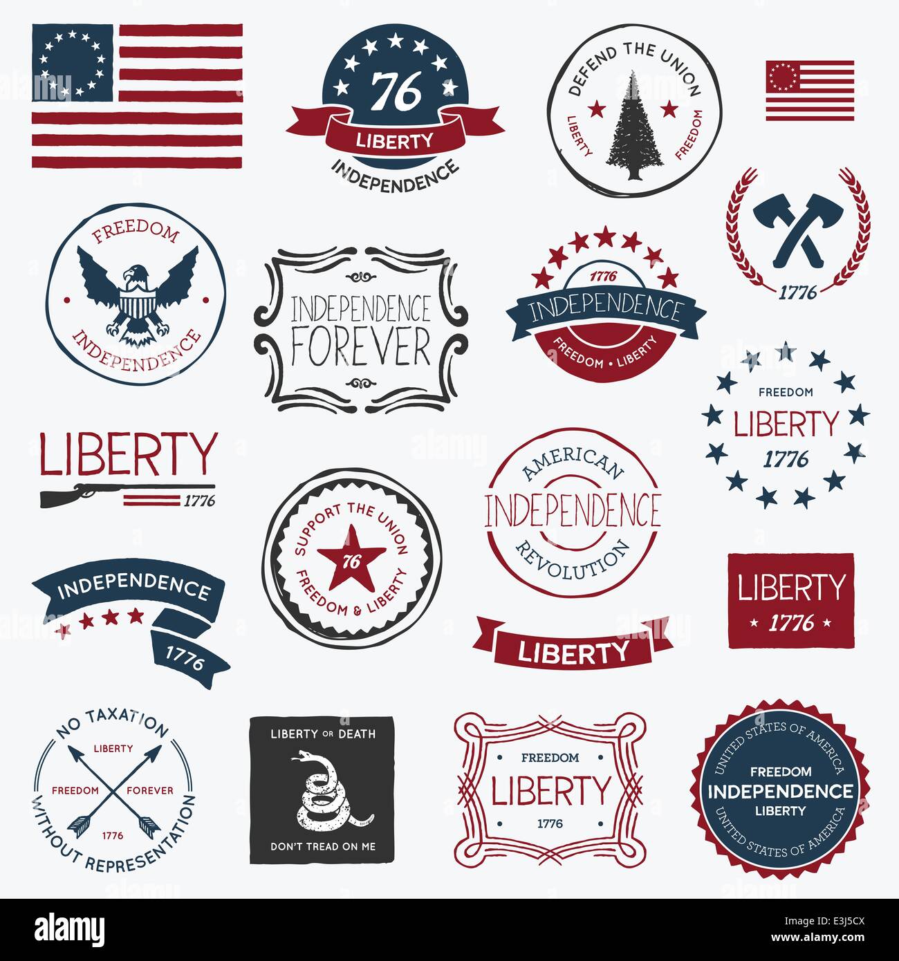 Vintage American revolutionary war badges, labels and designs Stock Vector
