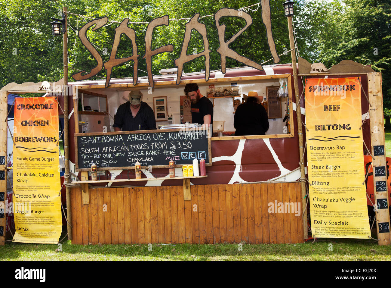 African Safari take-away mobile trailer at Africa Oye, Sefton Park, Liverpool, Merseyside, UK Stock Photo