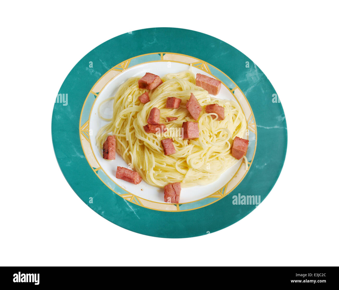 Capellini pasta with cream sauce Alfredo and sausage Stock Photo Alamy