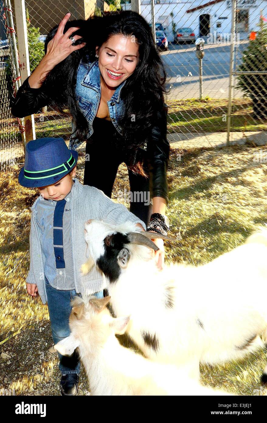 Joyce Giraud and her husband Michael Ohoven take their sons to an animal  farm while out christmas tree shopping in North Hollywood. Featuring: Joyce  Giraud,Valentino Ohoven,Leonardo Ohoven Where: North Hollywood, California,  United