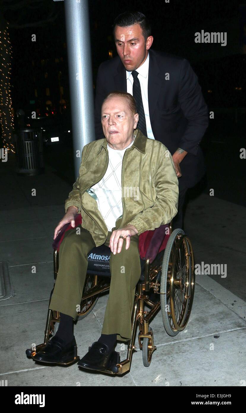 Larry Flynt arriving at Mr Chow in Beverly Hills pushed in his gold-plated  wheelchair Featuring: Larry Flynt Where: Los Angeles, California, United  States When: 01 Dec 2013 Stock Photo - Alamy