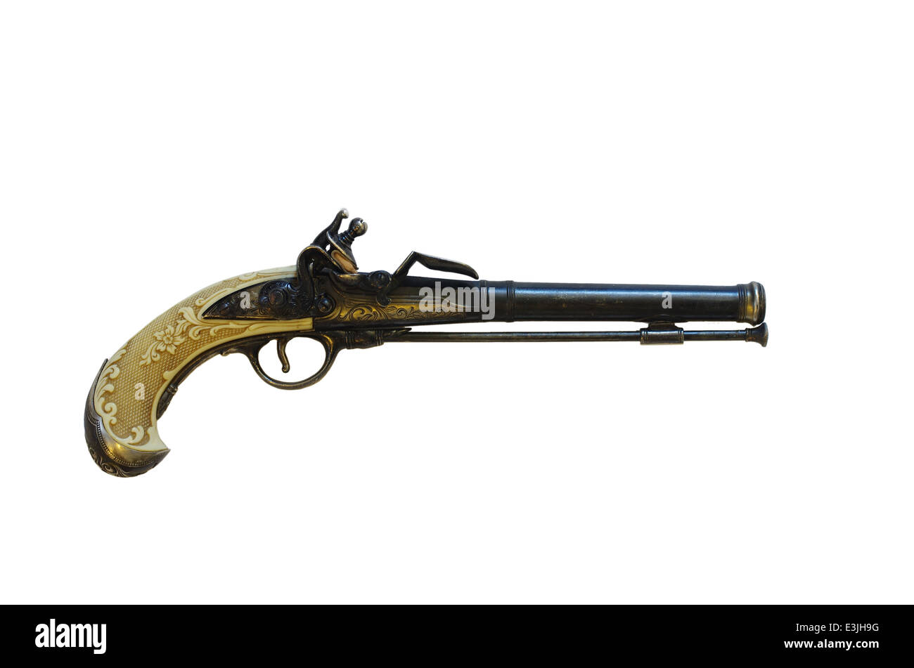 old metal pistol on white background Stock Photo - Alamy