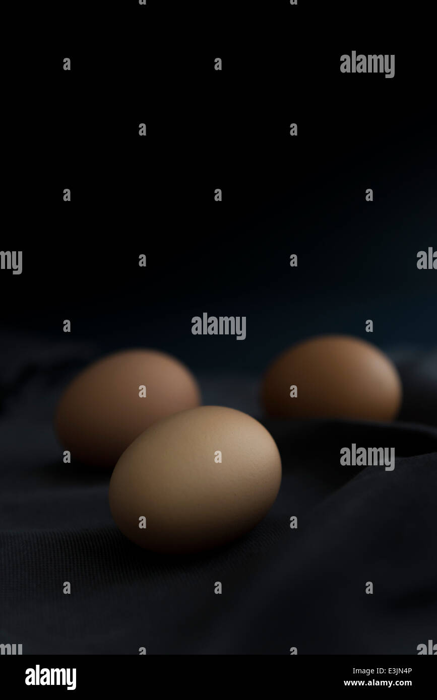 Eggs on a black background Stock Photo - Alamy
