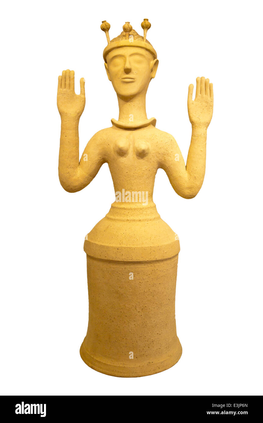 Statue Of A Cretian Goddess with Upraised Arms Stock Photo