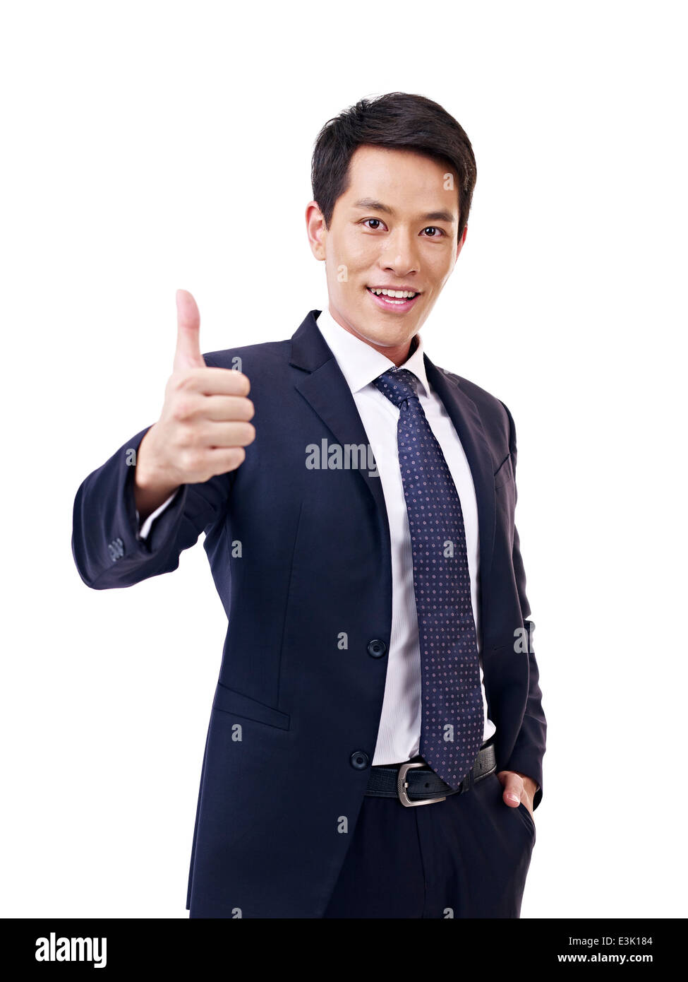 asian businessman showing thumb-up sign Stock Photo