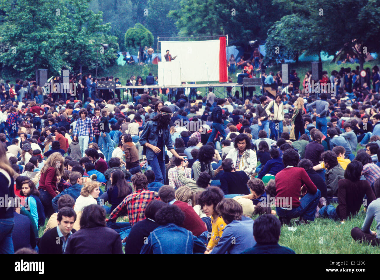 young people at pop music festival,70's Stock Photo