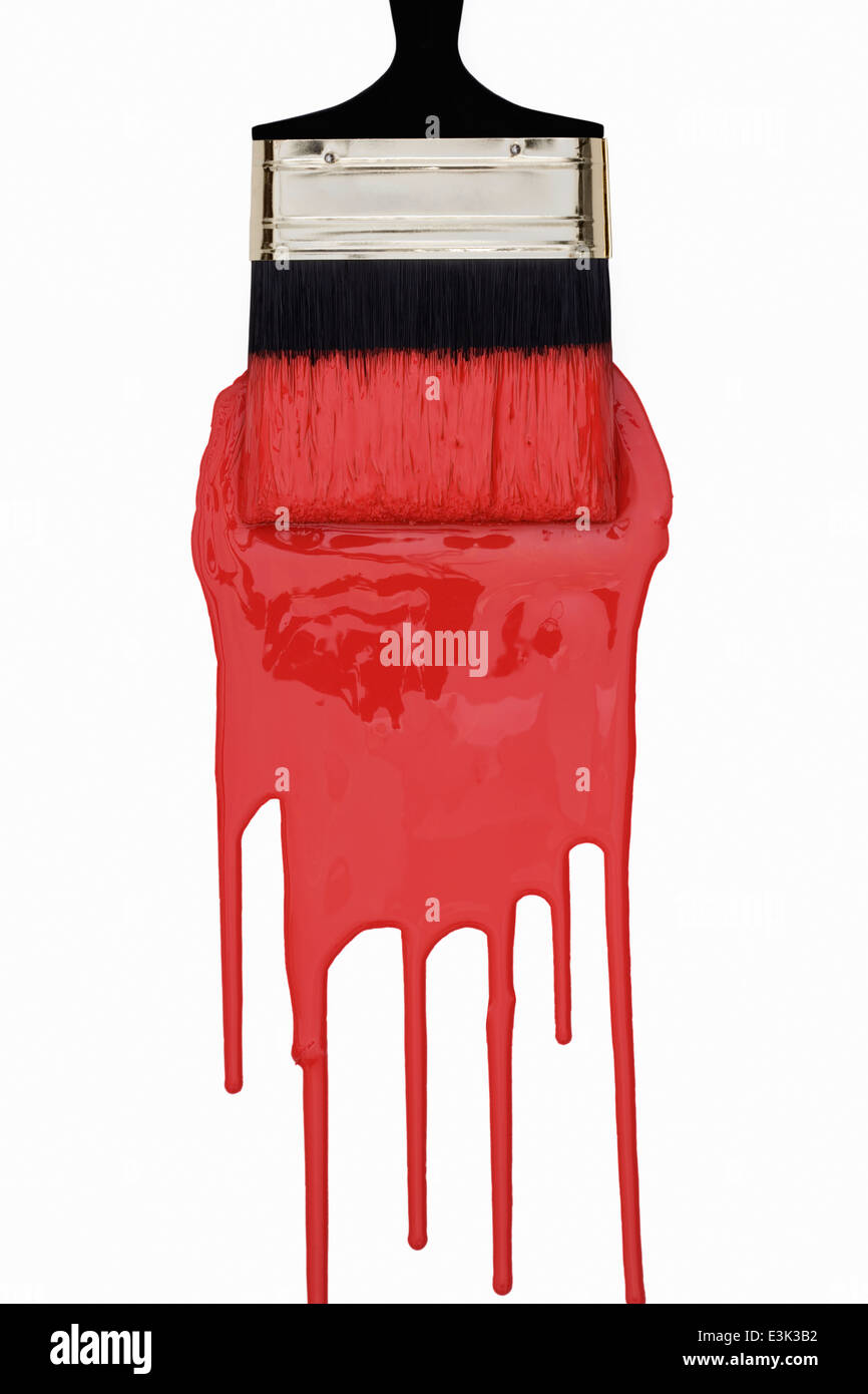 Paint brush and dripping red paint on white background Stock Photo - Alamy