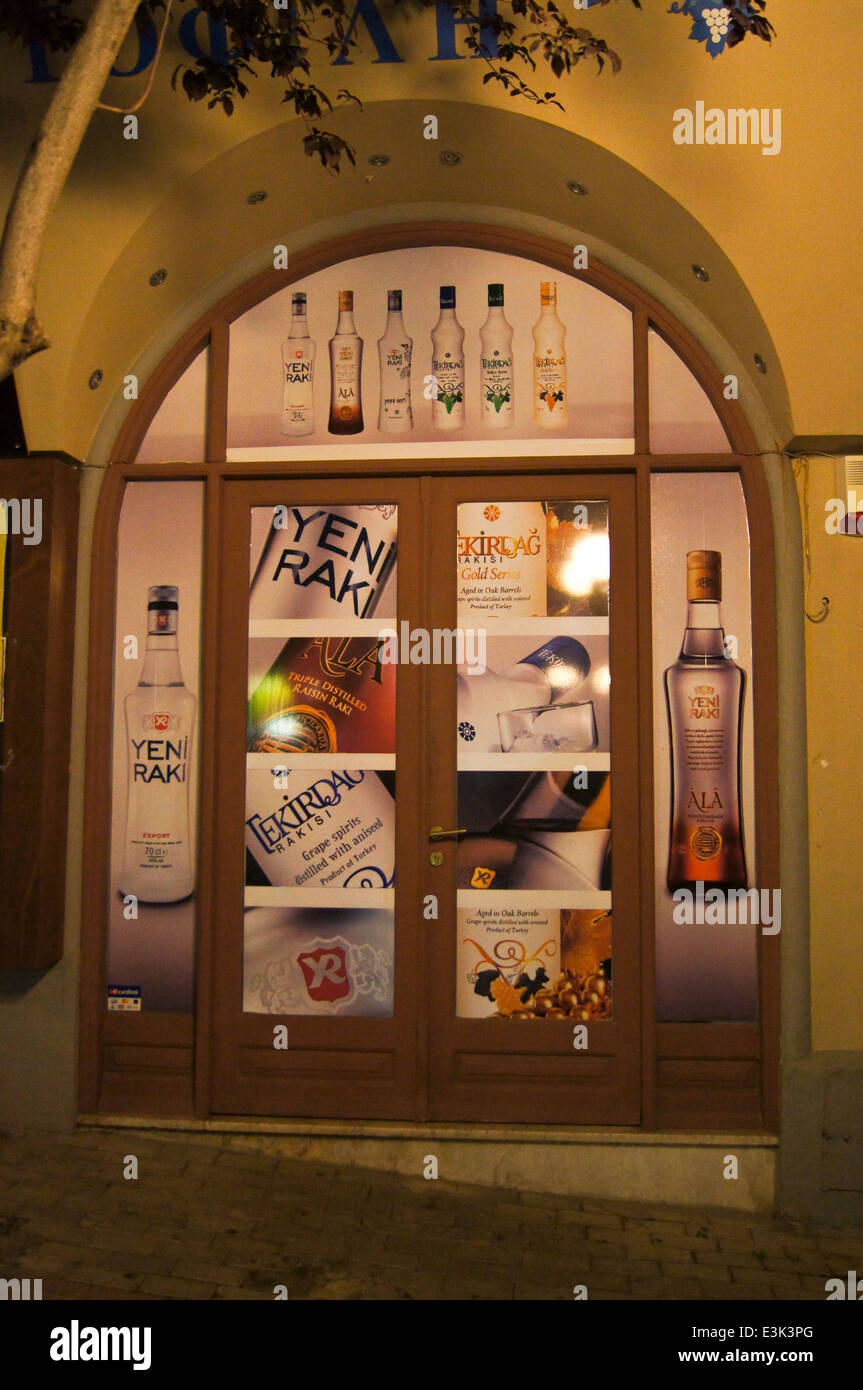 Ouzeria shop selling ouzo and raki, Kos Town, Kos, Greece Stock Photo