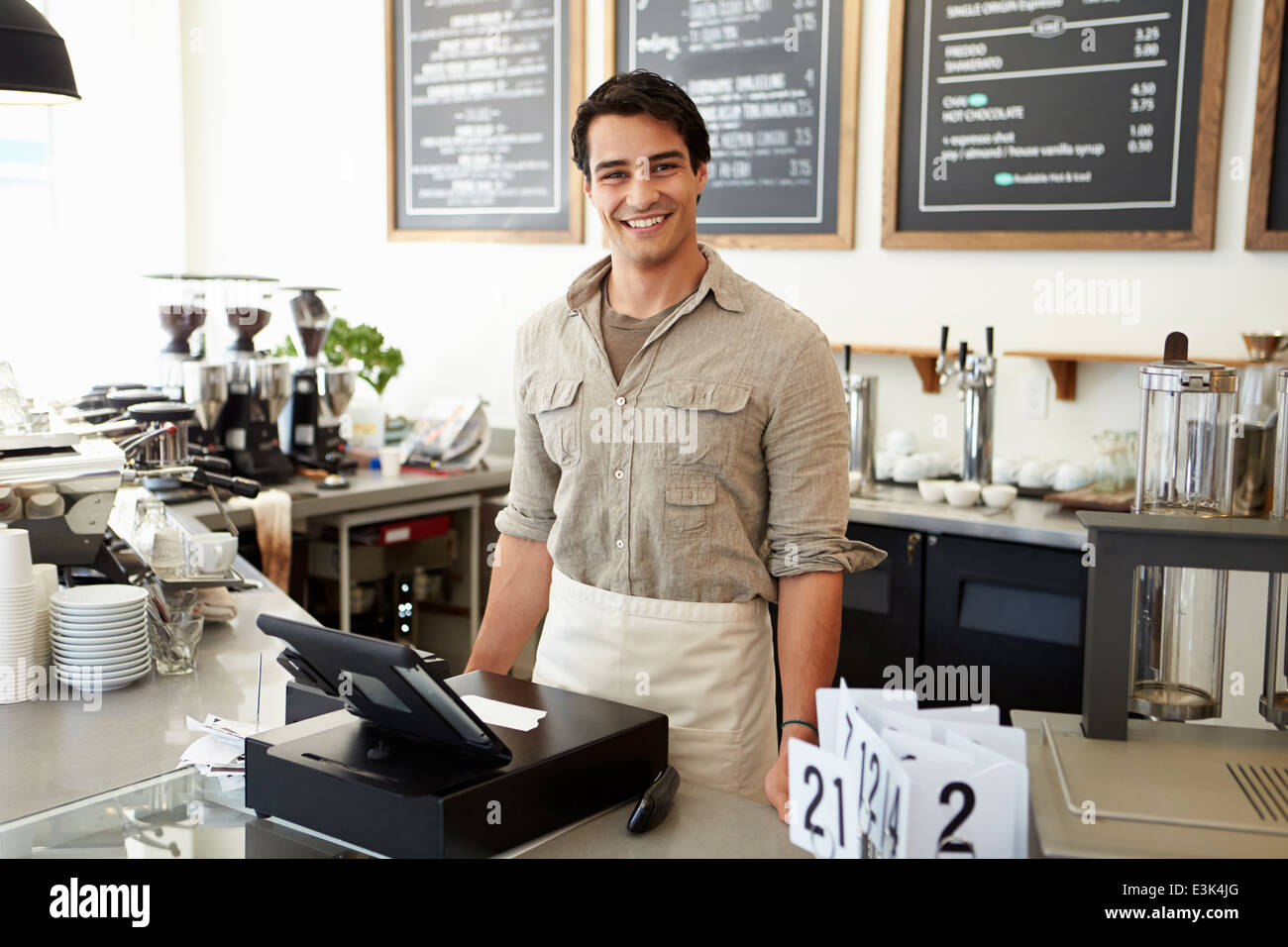 Male Owner Of Coffee Shop Stock Photo Alamy