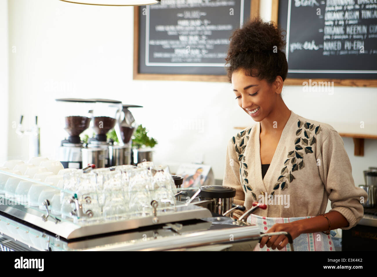 Female Owner Of Coffee Shop Stock Photo