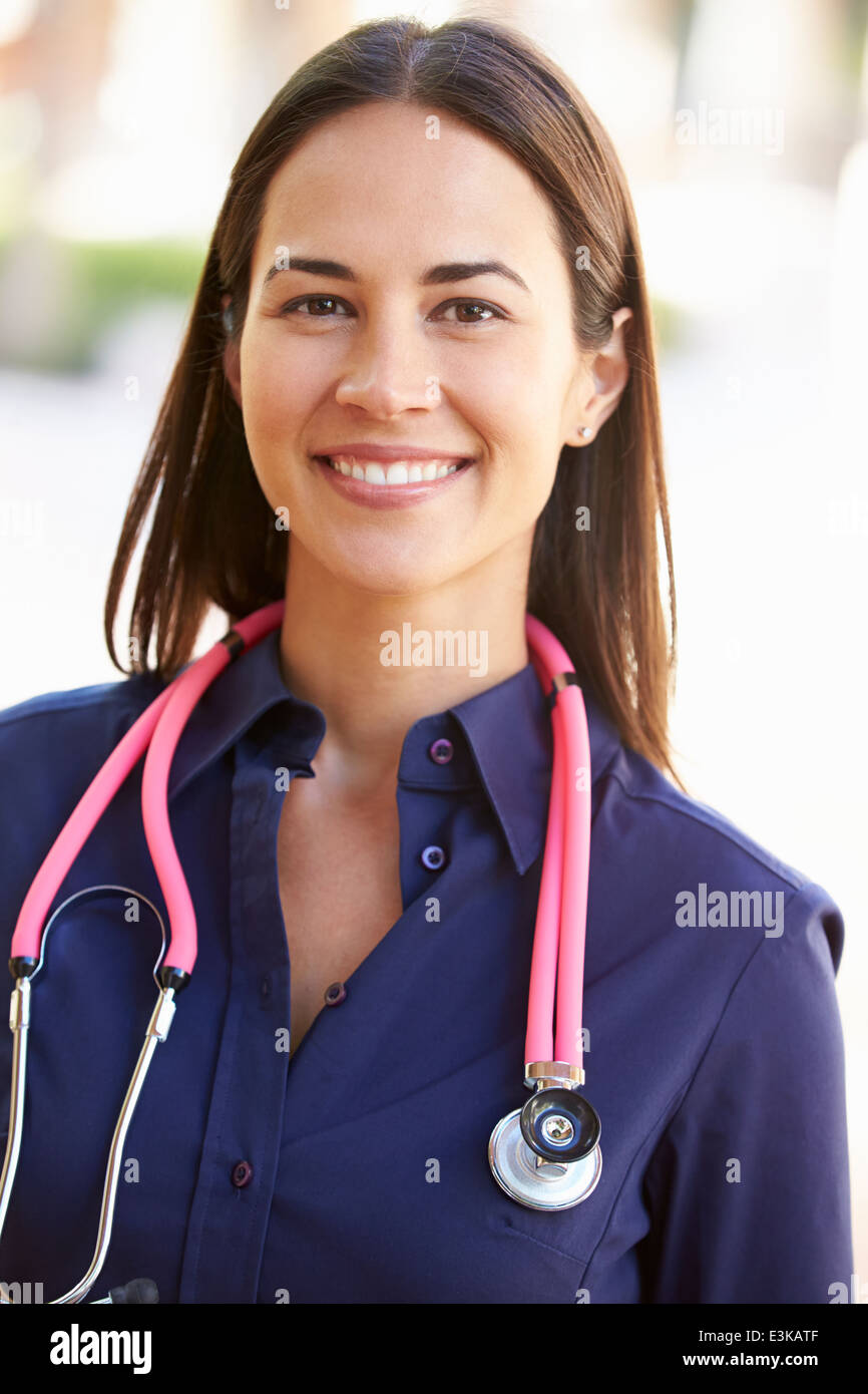 Outdoor Portrait Female Nurse Stock Photo