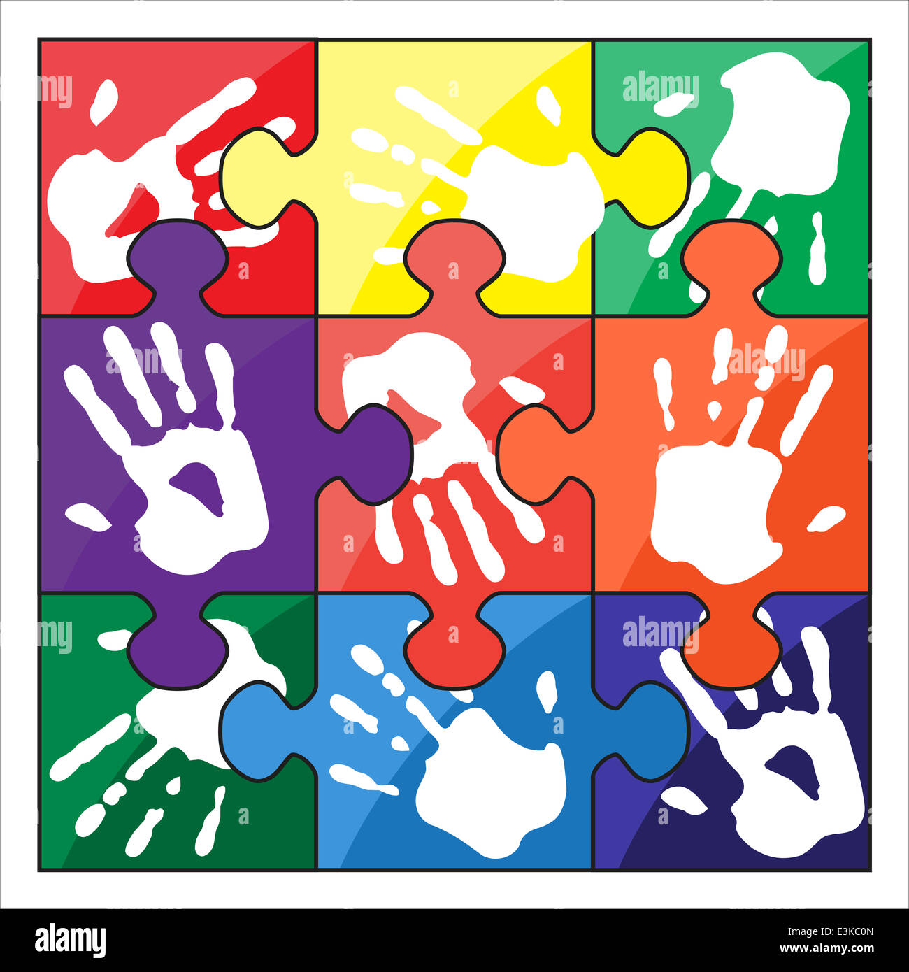Handprint color vector puzzle Stock Photo - Alamy