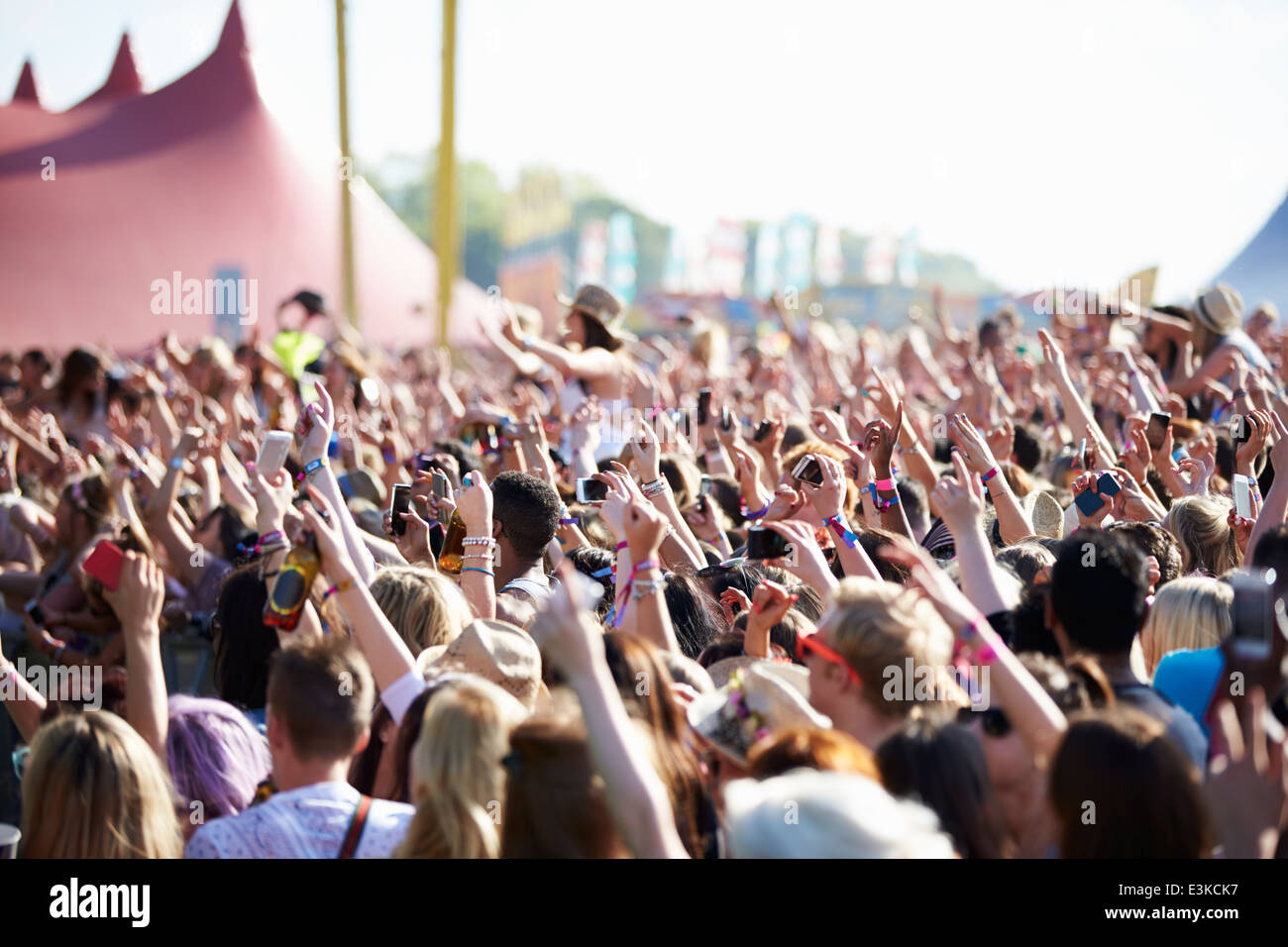 Crowds Enjoying Themselves At Outdoor Music Festival Stock Photo