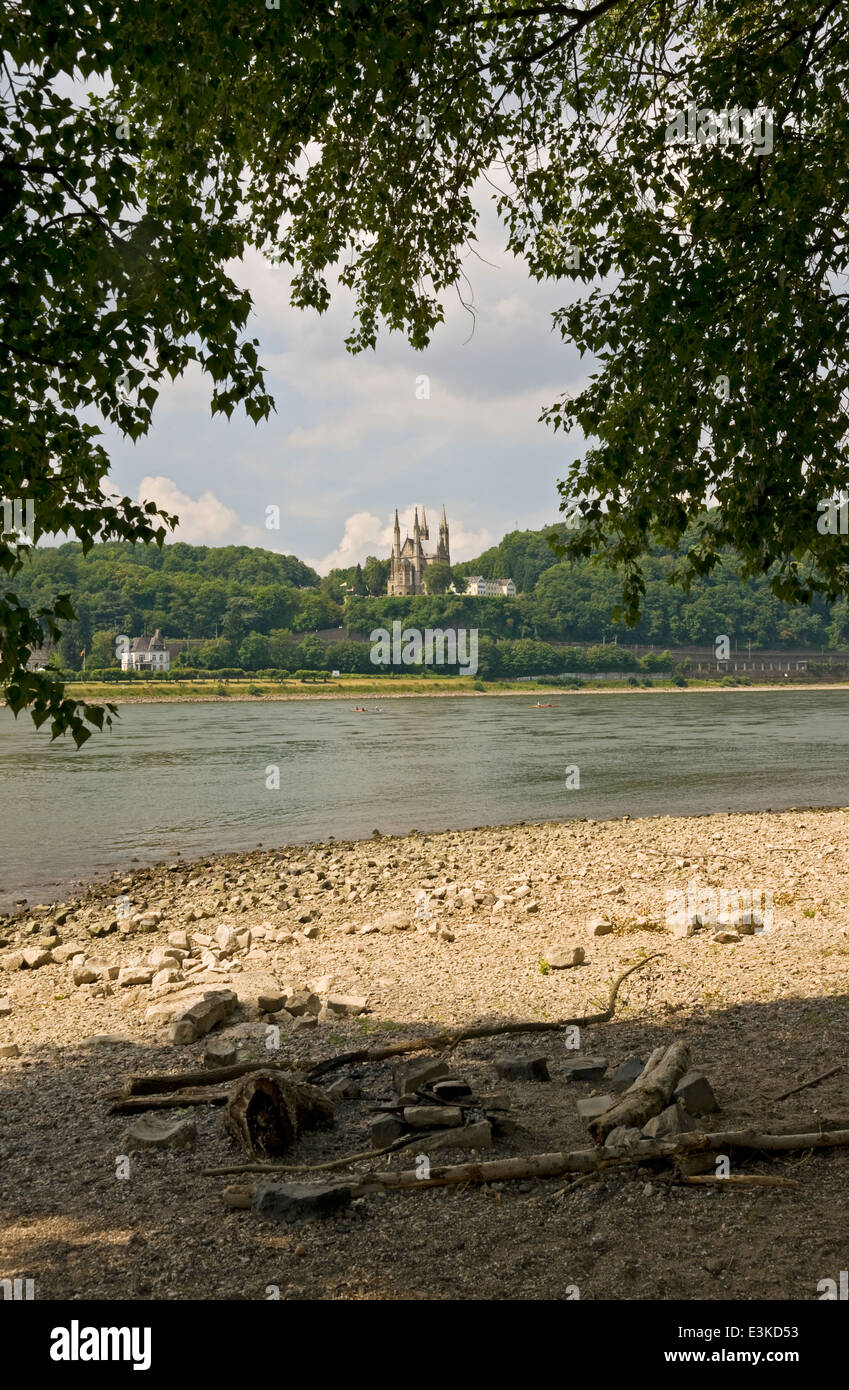 Apollinaris Church in Remagen as seen from across the Rhine in Erpel Stock Photo