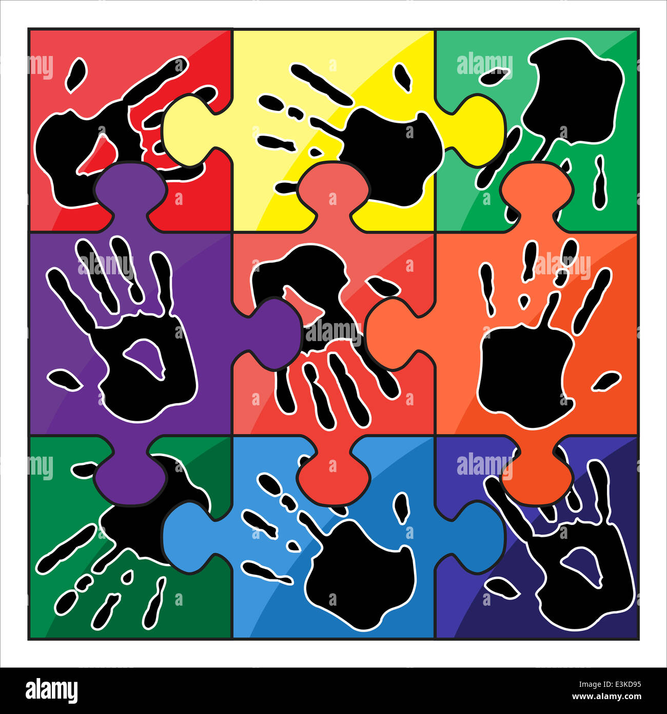 Handprint color vector puzzle Stock Photo - Alamy