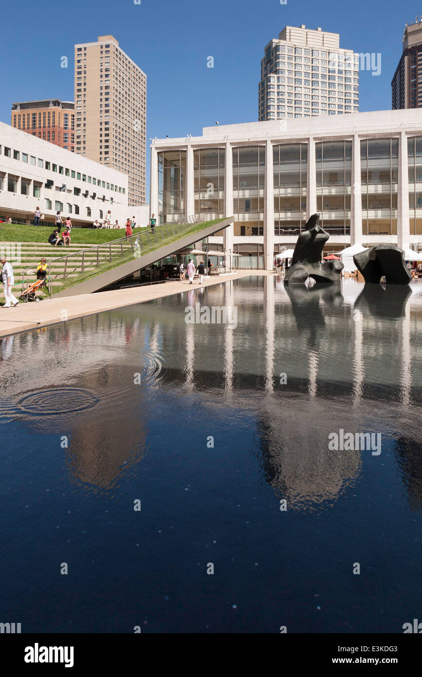 Laurie M. Tisch Illumination Lawn in the Hearst Plaza at Lincoln Center, NYC Stock Photo