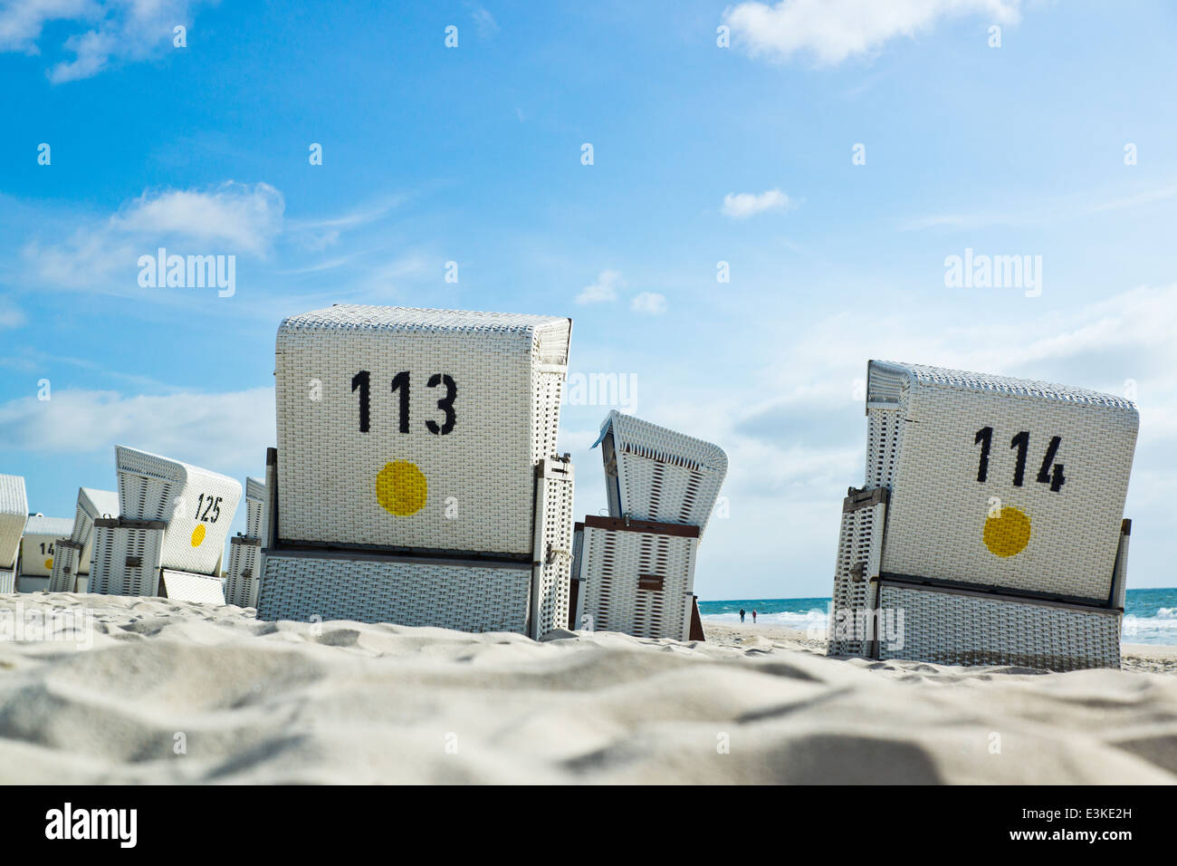 wicker beach chairs near Kampen on Sylt,  Germany Stock Photo