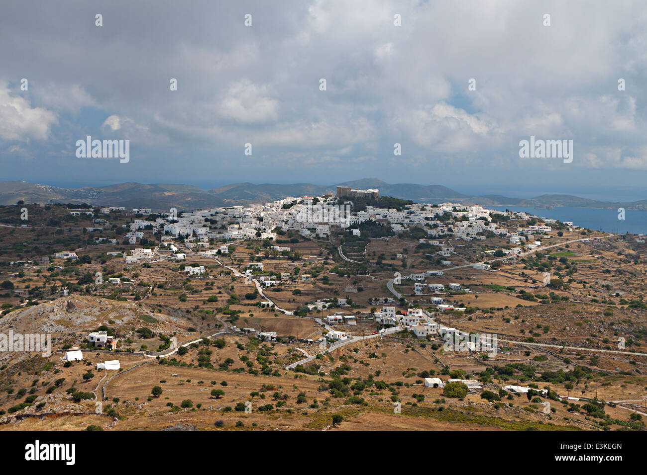 The Chora and Saint John the Evangelist monastery at Patmos island in Greece Stock Photo