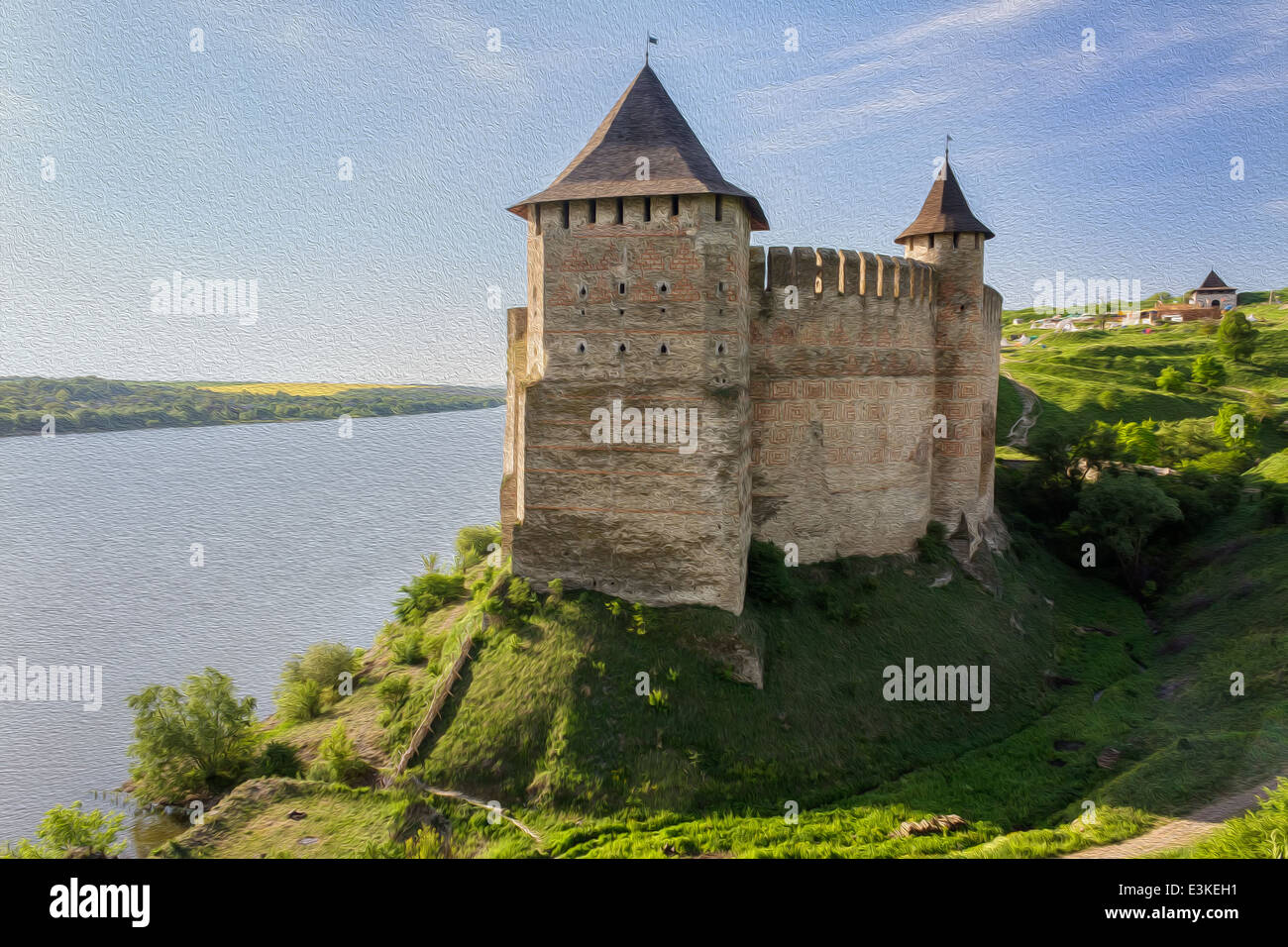 Old Medieval Castle (fortress) on Dniester riverside in Khotyn, Ukraine. Stock Photo
