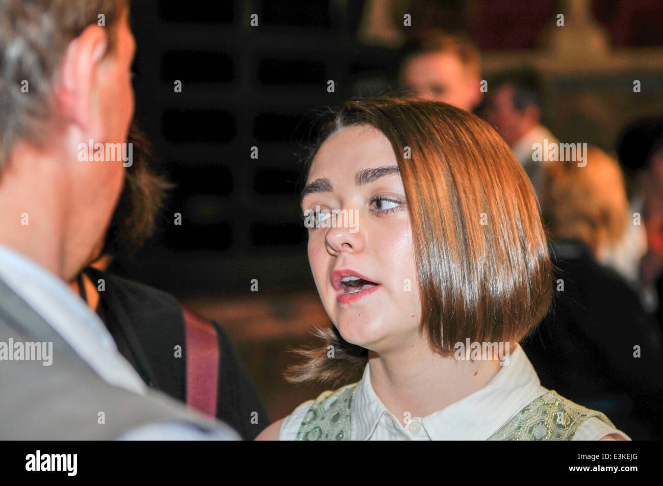 Belfast, Northern Ireland. 24 Jun 2014 - Maisie Williams, who plays Arya Stark, gives her reaction to meeting Her Majesty Queen Elizabeth II after she visited the Game of Thrones film studios in Belfast. Credit:  Stephen Barnes/Alamy Live News Stock Photo