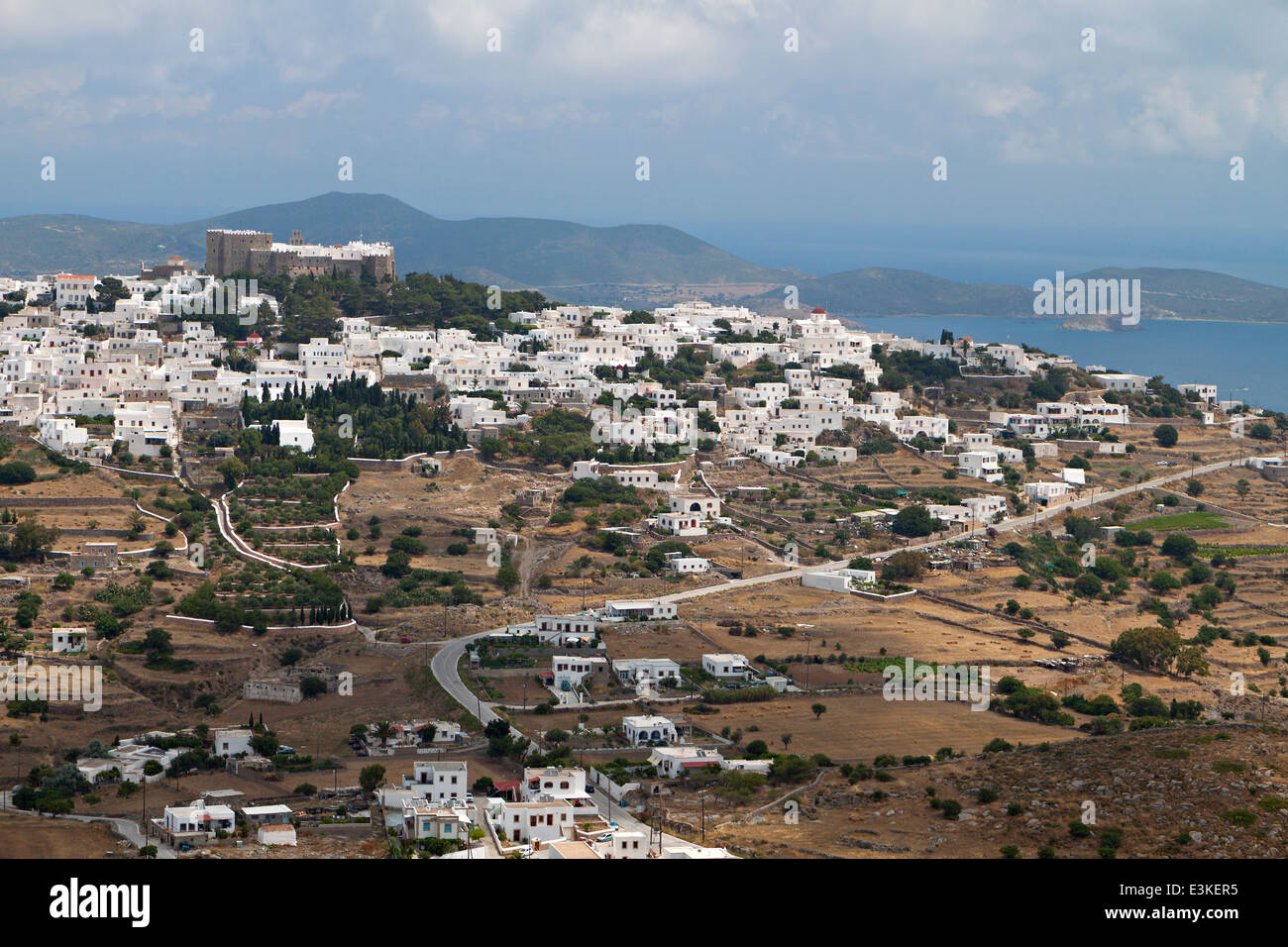 The Chora and Saint John the Evangelist monastery at Patmos island in Greece Stock Photo